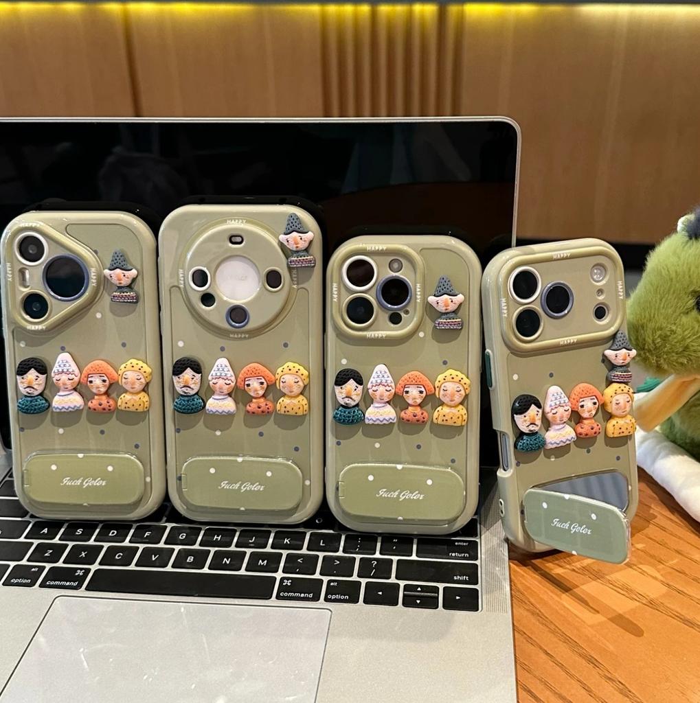 Matcha green five dolls suitable for Apple 17 mobile phone case iPhone16Pro Xiaomi oppo anti-drop all-inclusive case