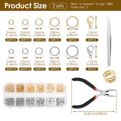 Anillas de Salto Plateadas y Doradas con Alicates y Pinzas Kit de Reparación de Joyería Herramienta de Reparación de Collares DIY Suministros Portátiles para Hacer Joyería