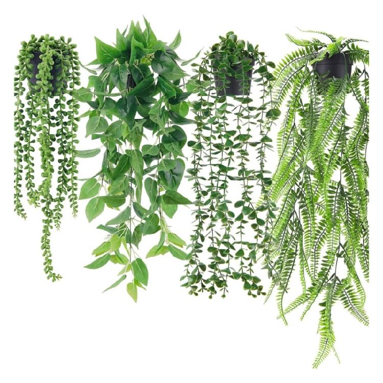 

4Pcs/Pack Green Plastic Eucalyptuses Sprigs Decorative Low Maintenance Hanging Plant For Bookshelf Styling 1
