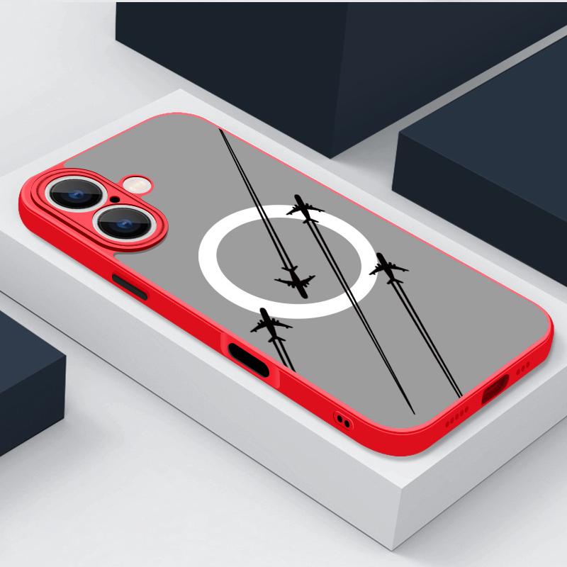 Aircraft Route Pattern Clear Matte for Magsafe Phone Case For iPhone 16 Pro Max 15 Pro 14 Plus 13 12 11 8 7 Lens Protection Shockproof Magnetic Cover
