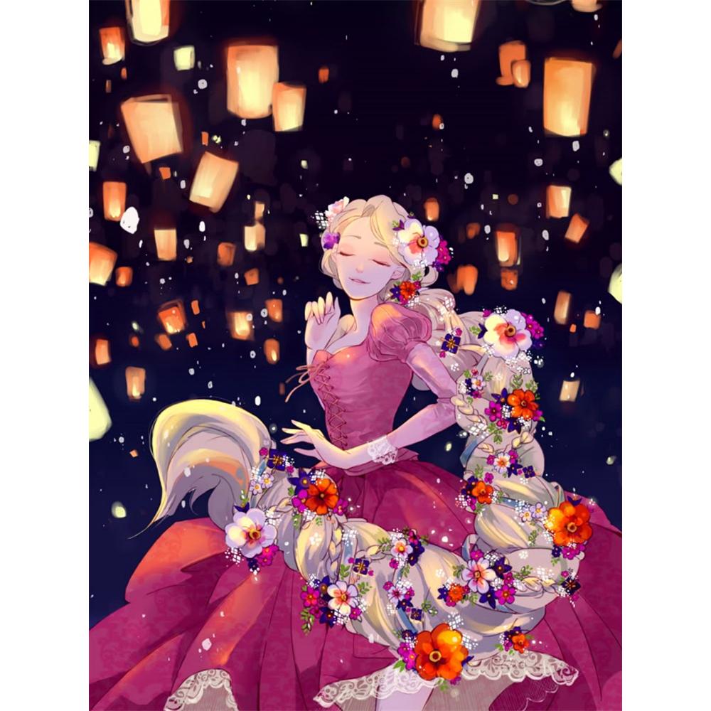 

Disney Diamond Painting Rapunzel From Tangled Lantern Festival Fan Art Illustrations Cute Cartoon Cross stitch Complete Set 5D DIY Home Decoration Round 20x30cm