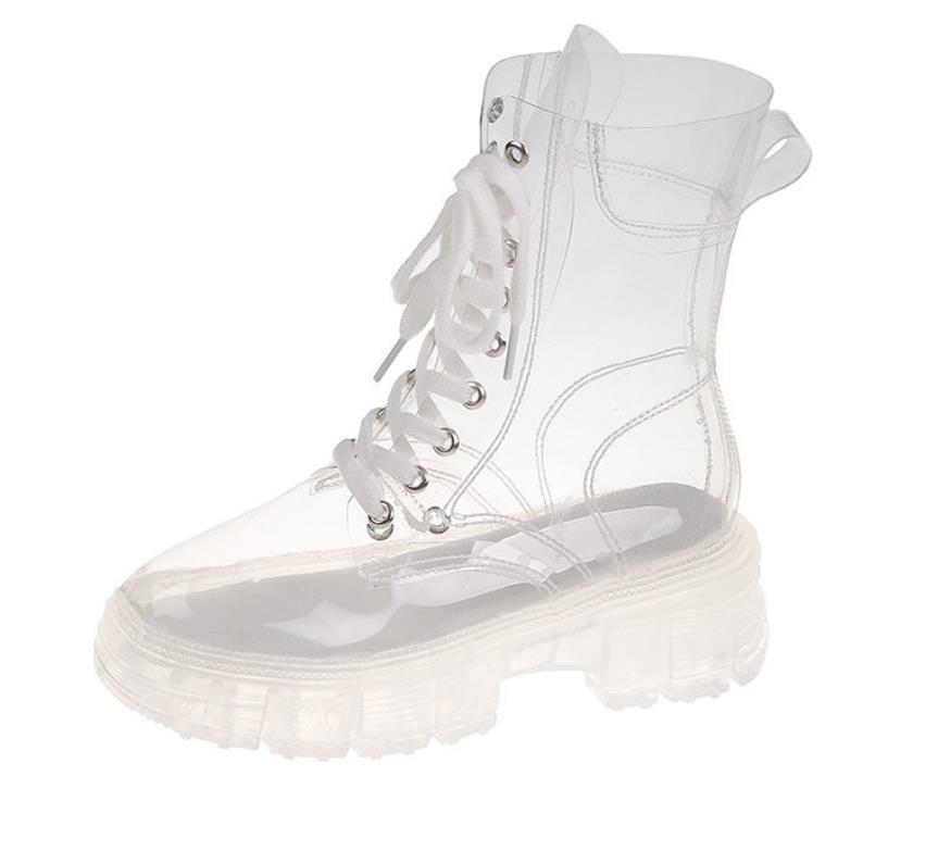 

Fashion Transparent Platform Boots 2024 New Fashion Women Waterproof Ankle Boots Feminine Clear Heel Short Boots Sexy Female Rain Shoes 35 чистый
