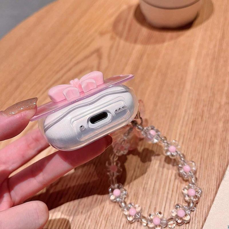 The 3D Pink Bow Shockproof Bluetooth Earphone Case Is Compatible with AirPods 1/1/1/1 Gen Pro1+ Butterfly Charm