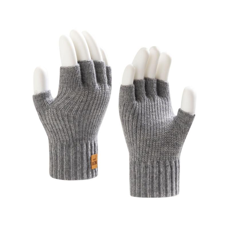 New Camel Wool Gloves Cycling Autumn and Winter Warm Fleece Thickened Half Finger Work Thickened Cold-proof Men's Gloves