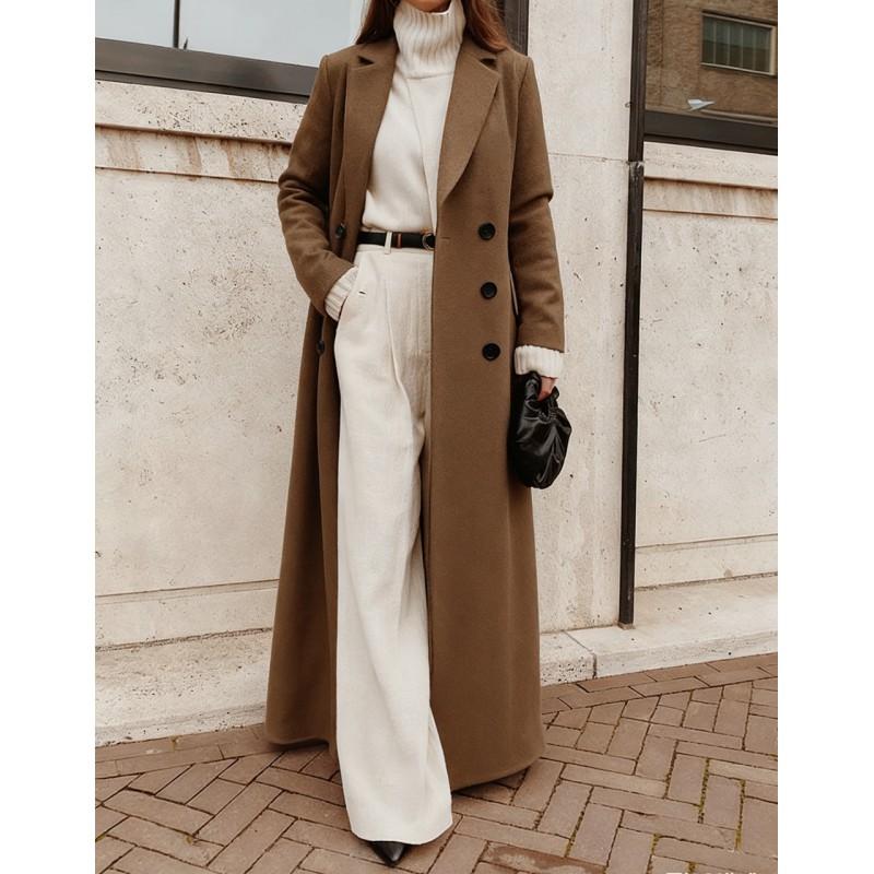 Womens Long Wool Blend Coat Winter