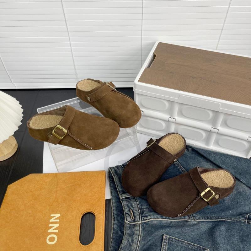 New Baotou Boken slippers, one pedal wool wool shoes, matte leather retro two wear women's bags and flat shoes