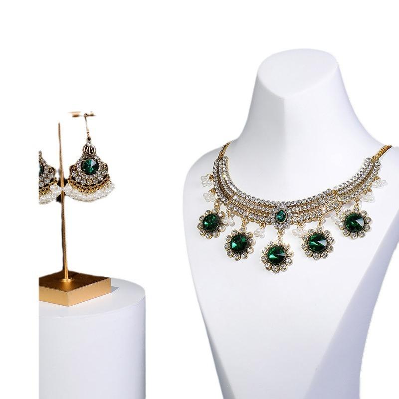 Böhmischer Simulationsperlen-Kristall-Schmuckset Blumenquasten-Anhänger-Halskette Ohrringe Für Frauen Hochzeitscollier