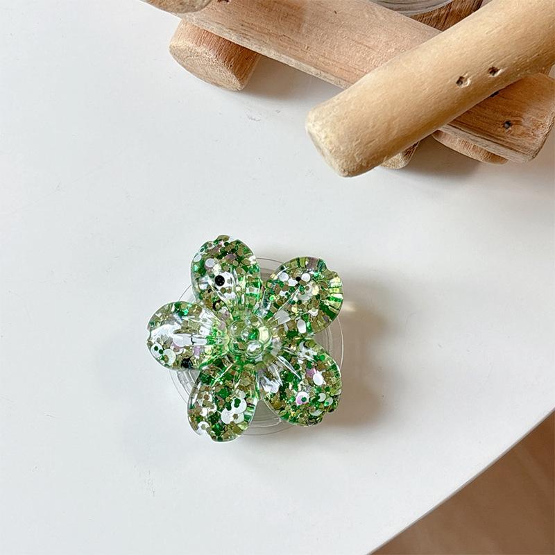 Glitter Sequins Three-Dimensional Flowers Mobile Phone Airbag Bracket Paste Ring Desktop Lazy Watching Drama Girl Heart