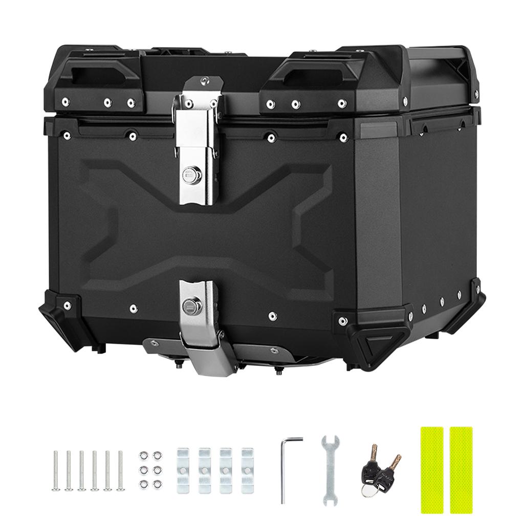 Motorcycle Tail Box, 65L Aluminum Alloy Motorcycle Luggage Trunk, Large Rear Storage Cargo Case for Touring and