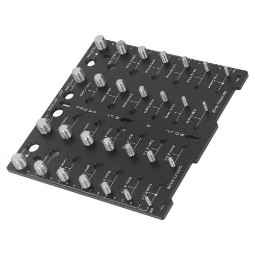 Bolt and Nut Thread Checker, Aluminum Alloy Thread Identifier, 28-Hole Metric and American Thread Identification Board with Work Gloves and Inch/Centi