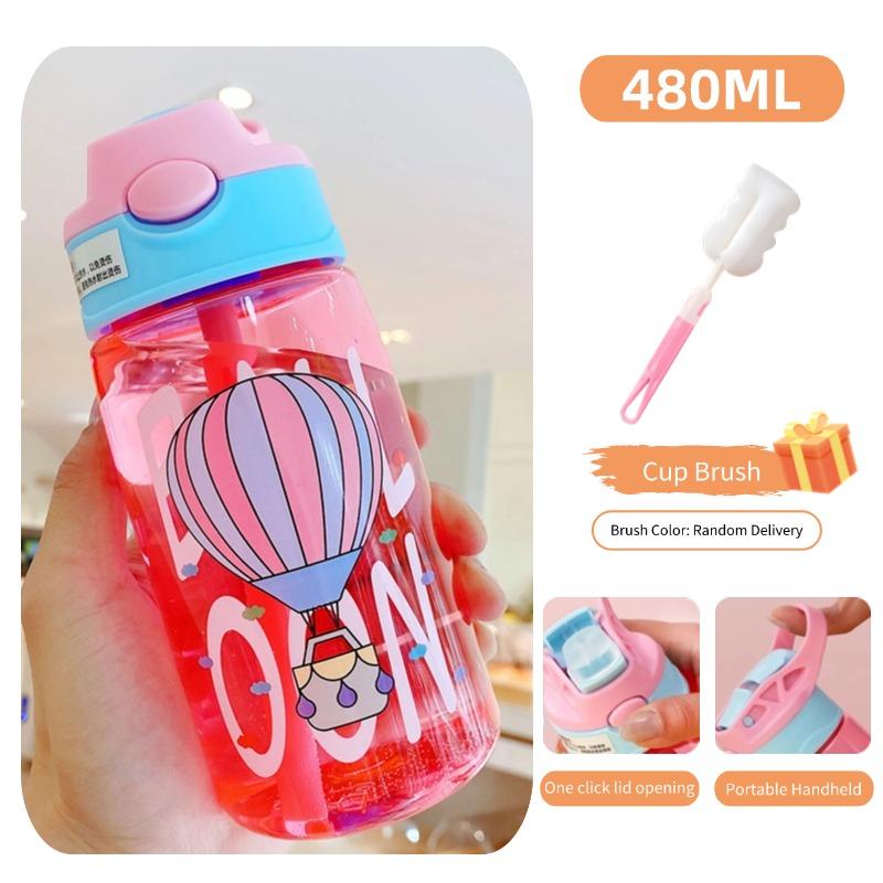 480ml Cute & Durable Cartoon Space Cup with Handeld Ring BPA-Free Portable Outdoor Water Bottle With Straws And Lids Spill Proof