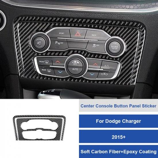 2Pcs Carbon Fiber Center Console AC CD Panel Cover For Dodge Charger 2015-