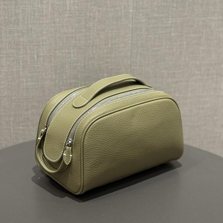 Waterproof Leather Cosmetic Bag Double Zipper Travel Makeup Organizer