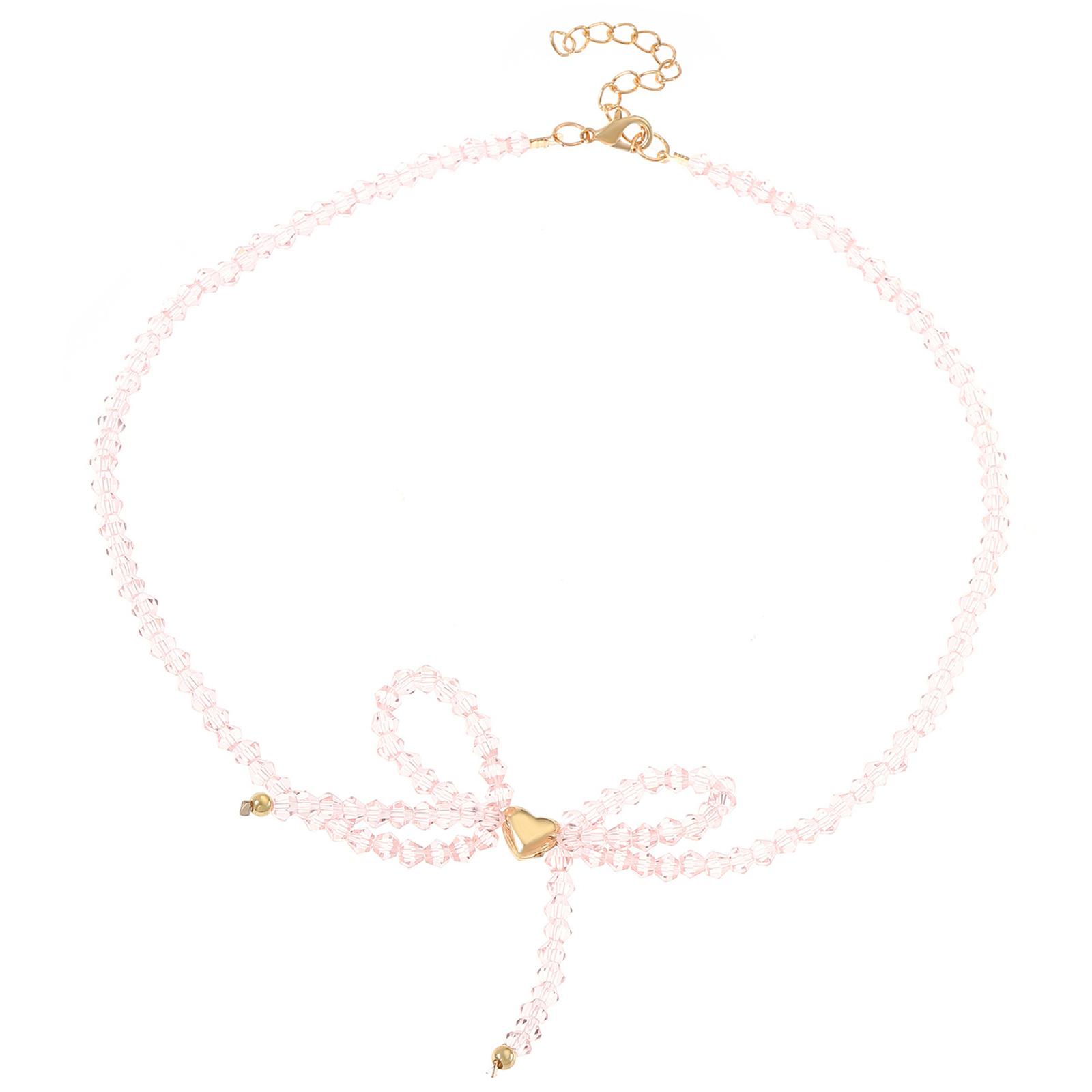Multipurpose Adjustable Length Sturdy Acrylics Bead Necklace with Crystals Butterfly Bowknot Charm Jewelry Accessory розовый