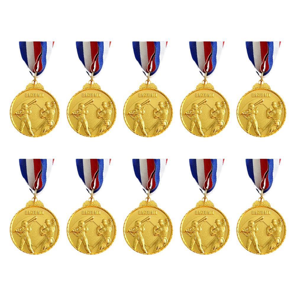 10Pcs Baseball Medals Metal Winner Medals with Neck Ribbon Competition Prize Medals Baseball Memorial Medal for Sports Games