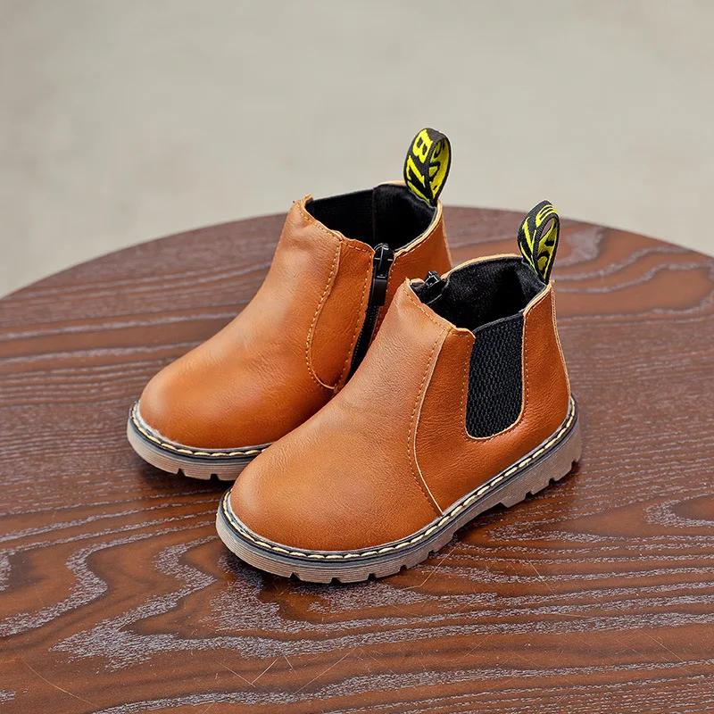 New Kids Fashion Boots for Boys Girls Toddlers Big Children Ankle Boots with Zipper Warm Thick Plush Autumn Winter Chelsea Boots