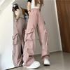 American retro quick-drying overalls women's summer high-waisted straight wide-leg streamers loose casual floor-mopping trousers trend