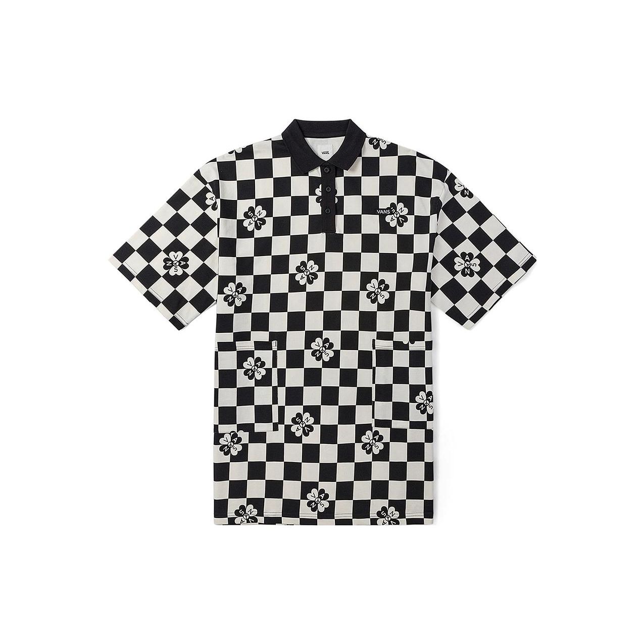 

Vans Retro Checkerboard Logo Print Loose Polo Style Sweet Cool Short Sleeve Dress Women Dresses Black White VN0A7TOZYB81 S