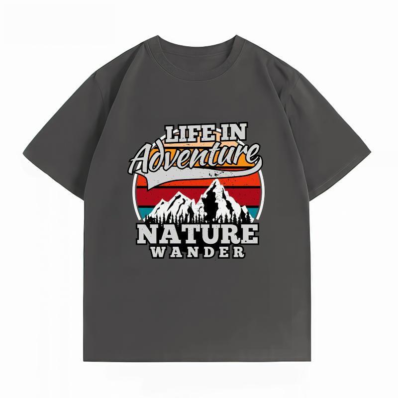 Unisexs 100 Cotton Summer New TShirt Life In Adventure Mountain Nature Print Retro Hiking Casual Short Sleeve Tops