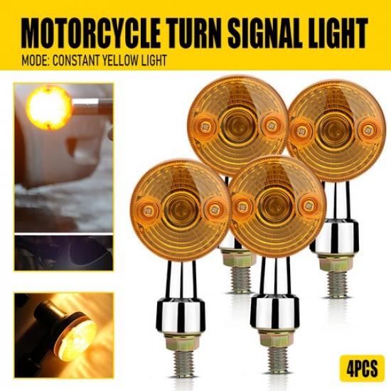 4X Signals Motorcycle Blinker Turn Light Amber Chrome Fit Yamaha Kawasaki Honda
