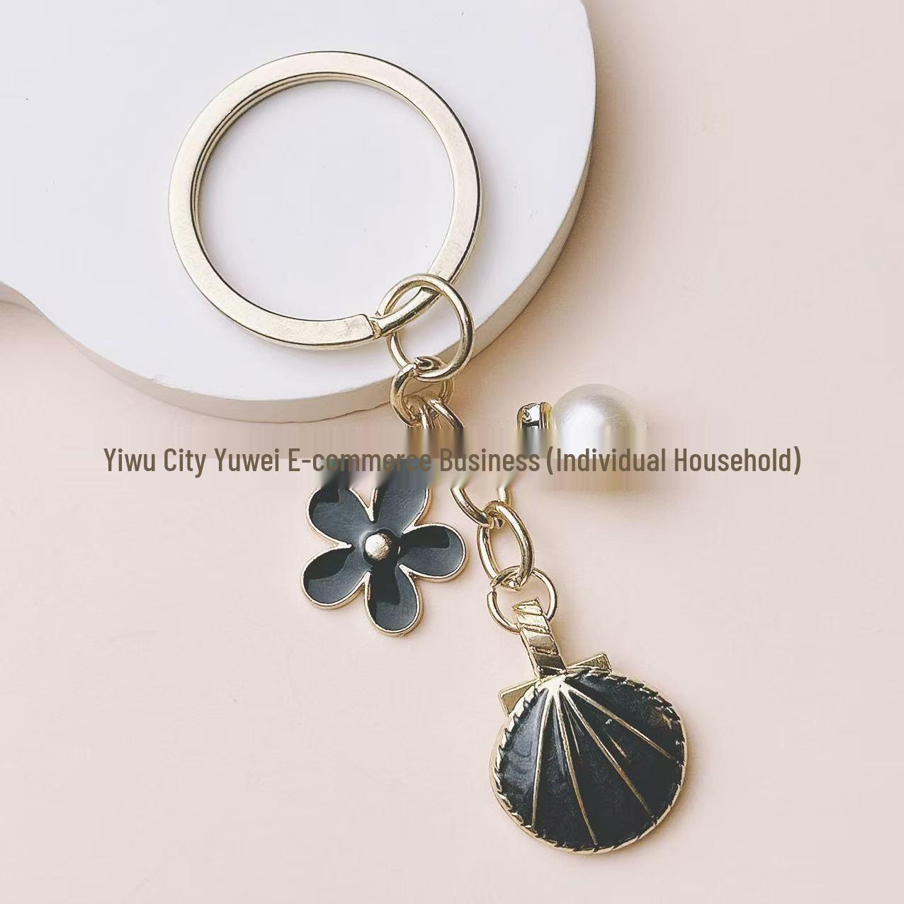 Ocean Blue Flower Shell Pearl Keychain Pendant чёрный
