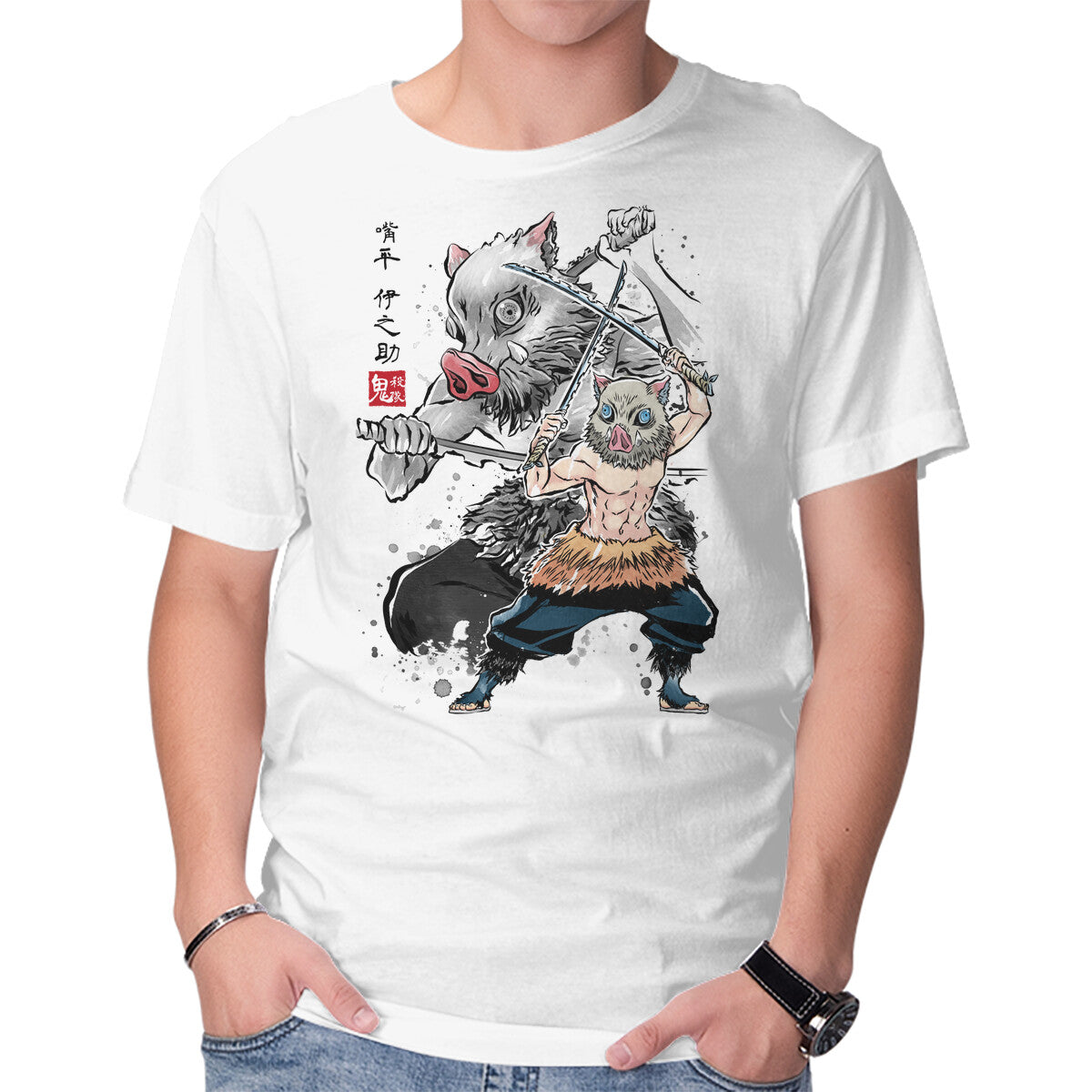 Unisex Crew Neck T-Shirt Slayer Inosuke Sumi-E Graphic Short Sleeve Casual Tee XL