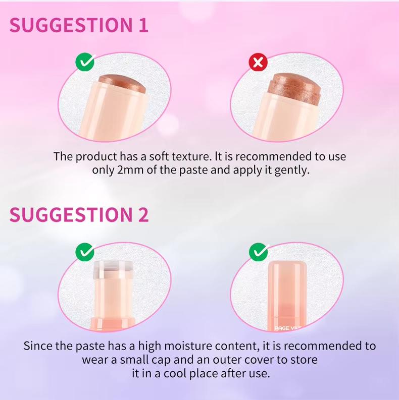 6-color PAGE VINE Aqua Jelly Contour Glow Highlighter Eyeshadow Stick Super Shiny Multi-color Eyeshadow Highlighter Stick Makeup