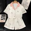 French Fighting Dog Ice Silk Pajamas Women'S Summer Short-Sleeved Suit High-End Loungewear Can Be Worn Outside