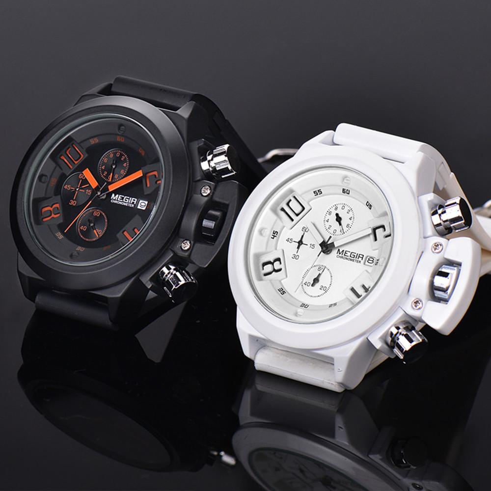 MEGIR Men Watches Luxury Sport Chronograph Waterproof Date Fashion Quartz Wristwatch Big Dial Silicone Strap Clock Relogio Masculino 2002