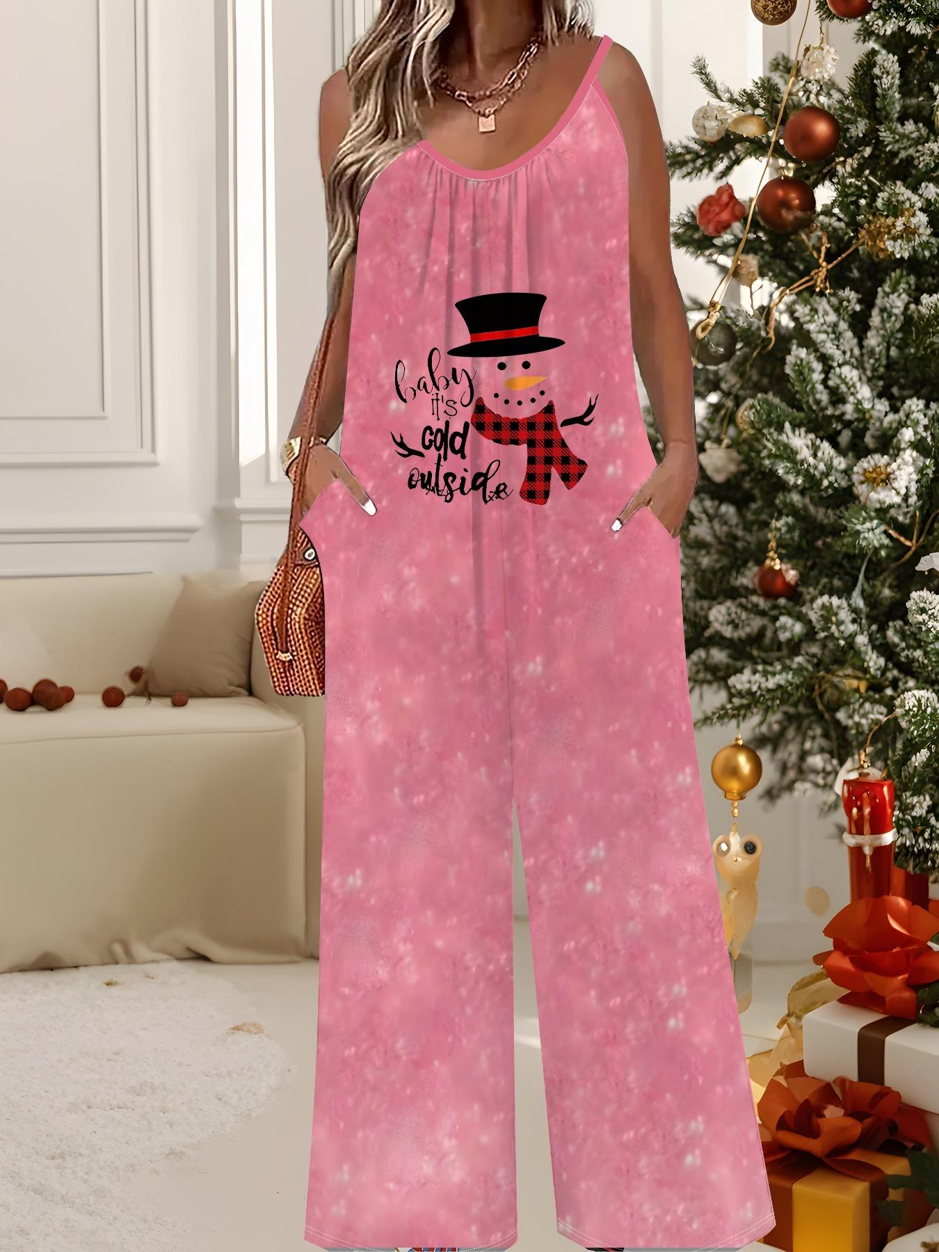 

Жіночий модний комбінезон, Одяг великих розмірів для повсякденного носіння, Дизайн з графічним різдвяним принтом, Для вечірок, Різдвяний одяг 6XL рожевий