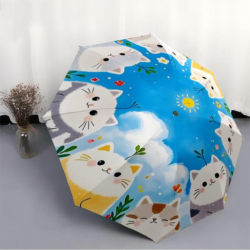 1pc Cat Circle Automatic Open/Close Umbrella with One Touch Button,, Windproof Design   Lightweight Portable Umbrella for Women & Men6091
