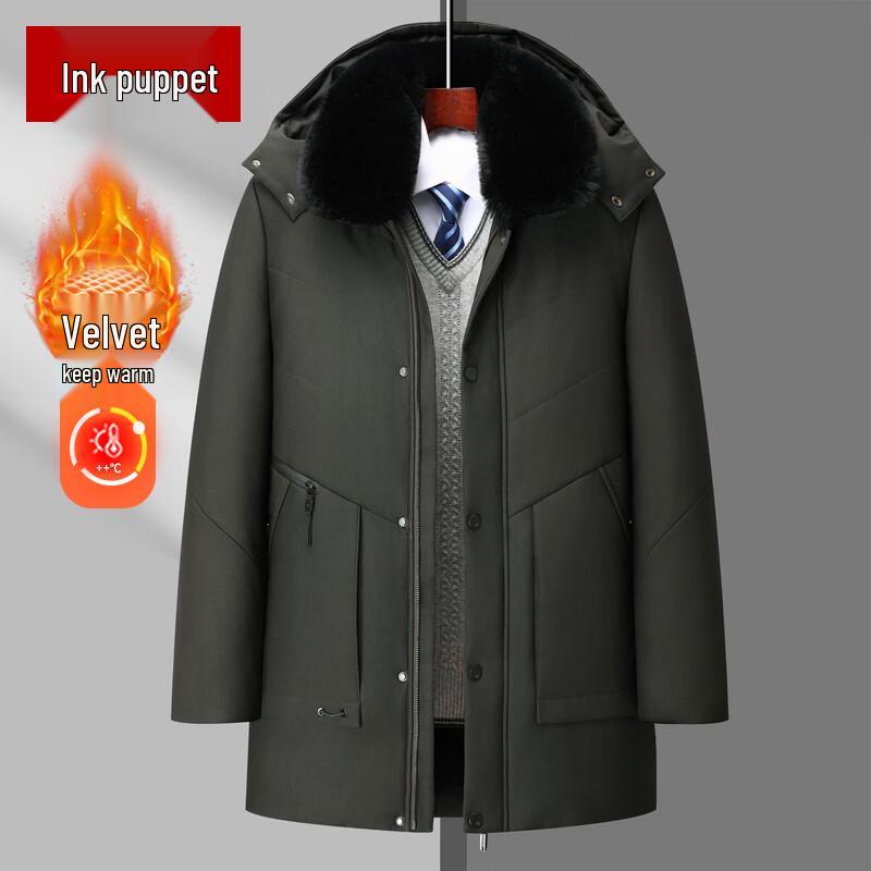Men s Winter Fur-Lined Hooded Padded Jacket XXXL