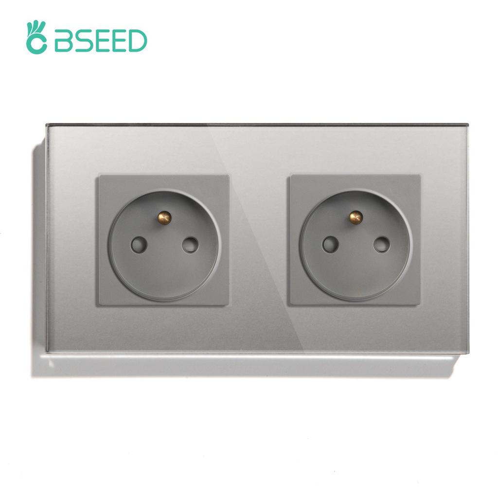 BSEED 1/2/3Gang Touch Light Switches 1Way Sensor Switch With Type-C USB French Wall Sockets Glass Panel Blue Backlight Gray