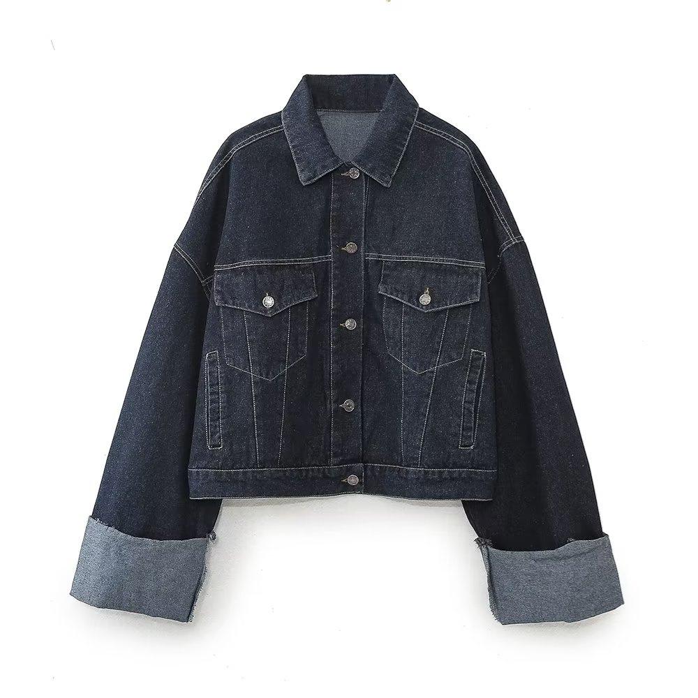 Autumn Product Women's Fashion Casual Denim Jacket Coat Curled Hem Pants Set