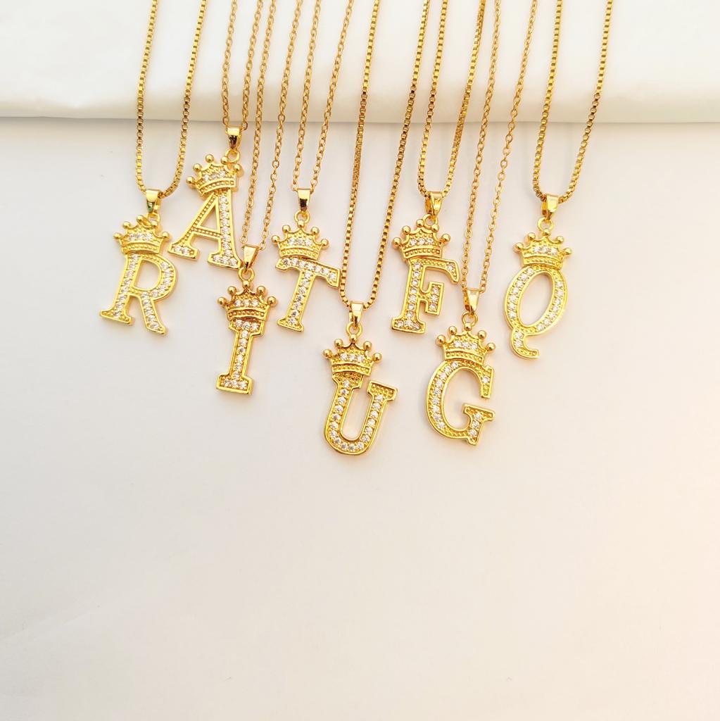Crown 26 English Letter Necklace Women'S Simple Trend Versatile Micro-Inlaid Zircon Pendant Accessories