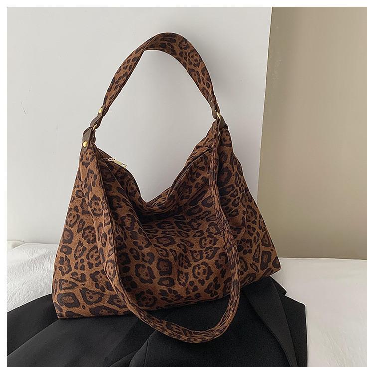 Ielgy Lazy Style Bag Fashion Leopard Print Canvas Commuter Portable Shoulder Large Capacity Crossbody Bag