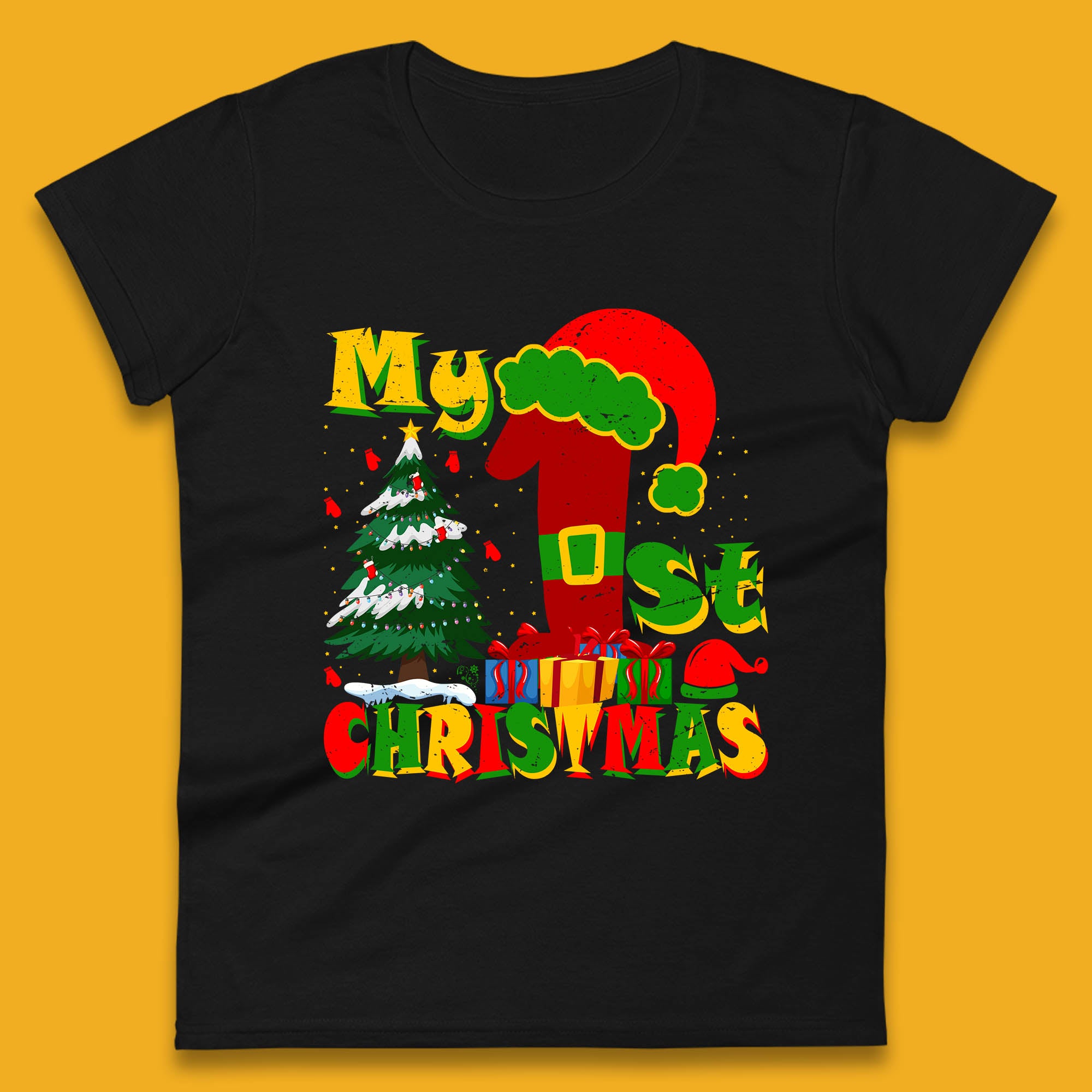 My First Christmas Elf Costume & Hat Xmas Tree Womens T Shirt Mens Tops Tees Unisex S