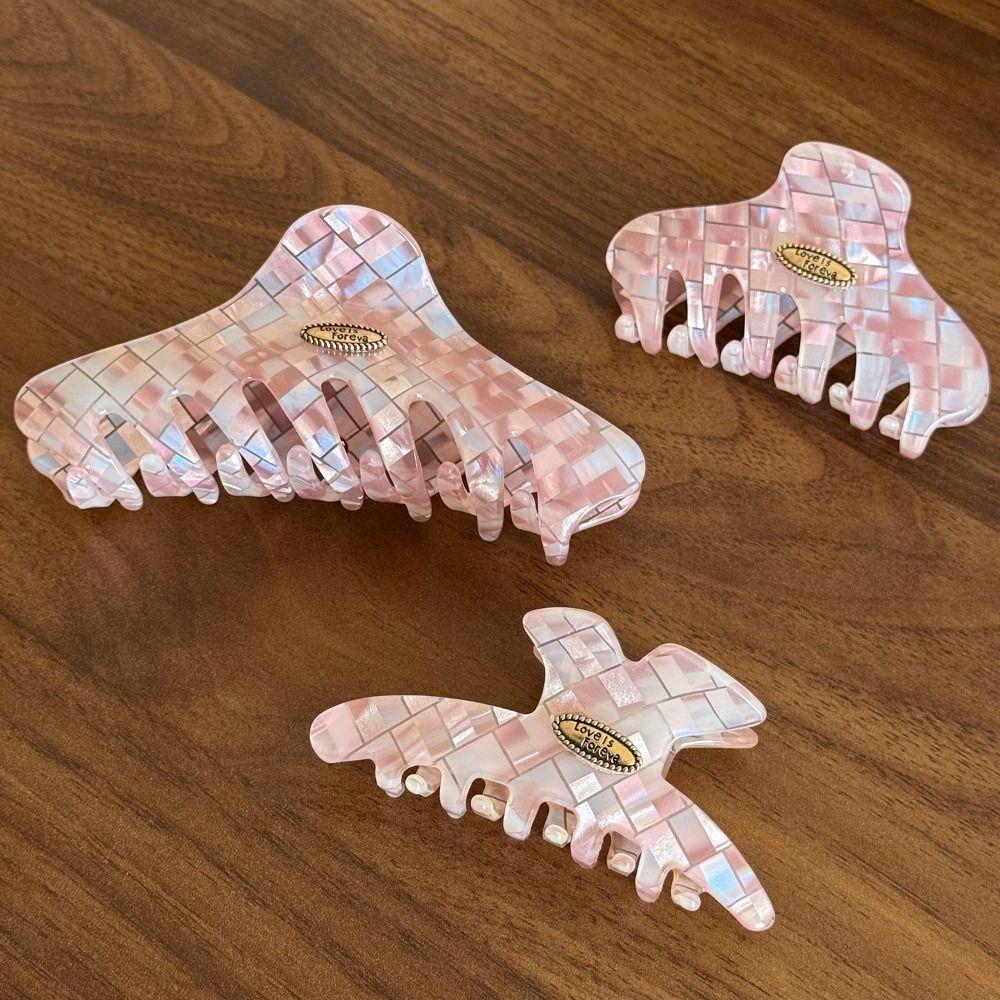Butterfly Checkered Hair Clip Acrylic Cloud Shark Clip Cute Pink Plaid Hair Claw  Daily