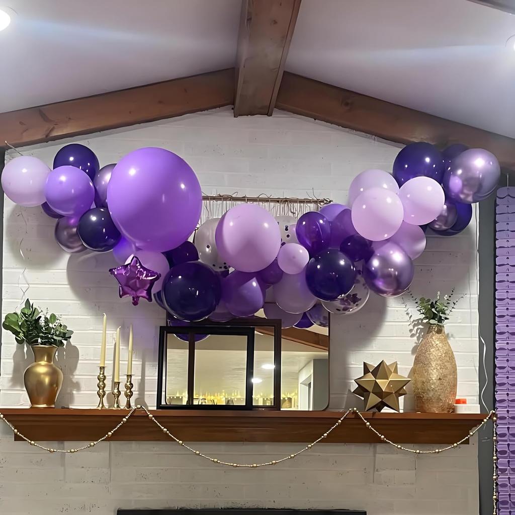 12inch 50pcs purple balloon with confetti latex balloon set, suitable for weddings, birthdays, themed parties, family gatherings