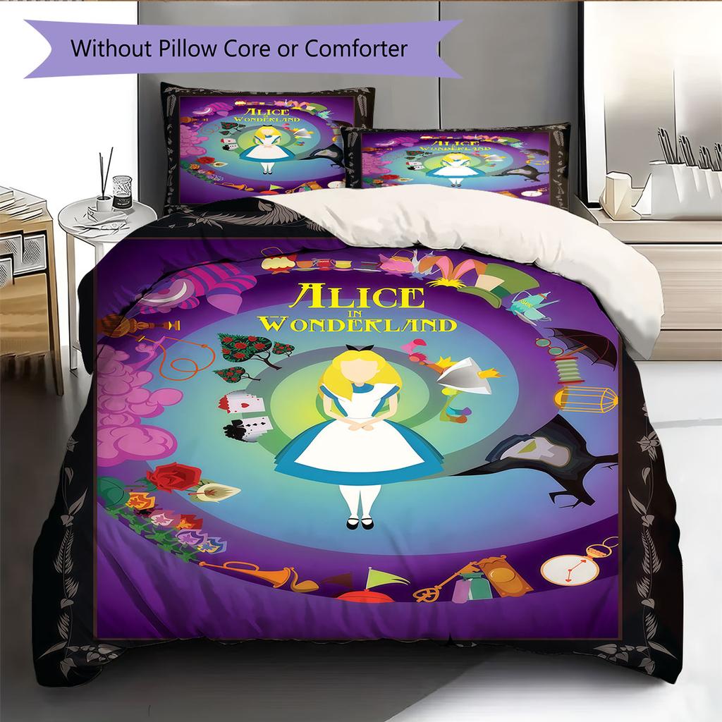 Alice Wonderland Dream Bedding Quilt Set Quilt Cover Pillowcase Home Decoration Birthday Gift (1 * Duvet Cover + 2 * Pillowcase, Without Core)