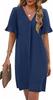 Women's V-Neck Flared Sleeve Medium and Long Pocket Short Sleeve Dress