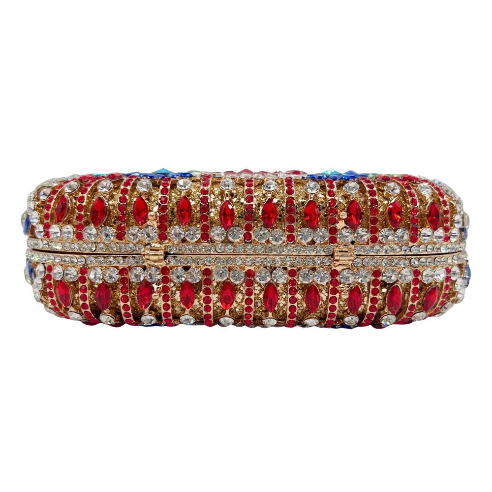 Damen Bunte Strasssteine Abendtaschen Neue Harte Metall-Diamant-Handtasche Braut-Clutches Hochzeitsfeier Stein-Clutch-Geldbörsen