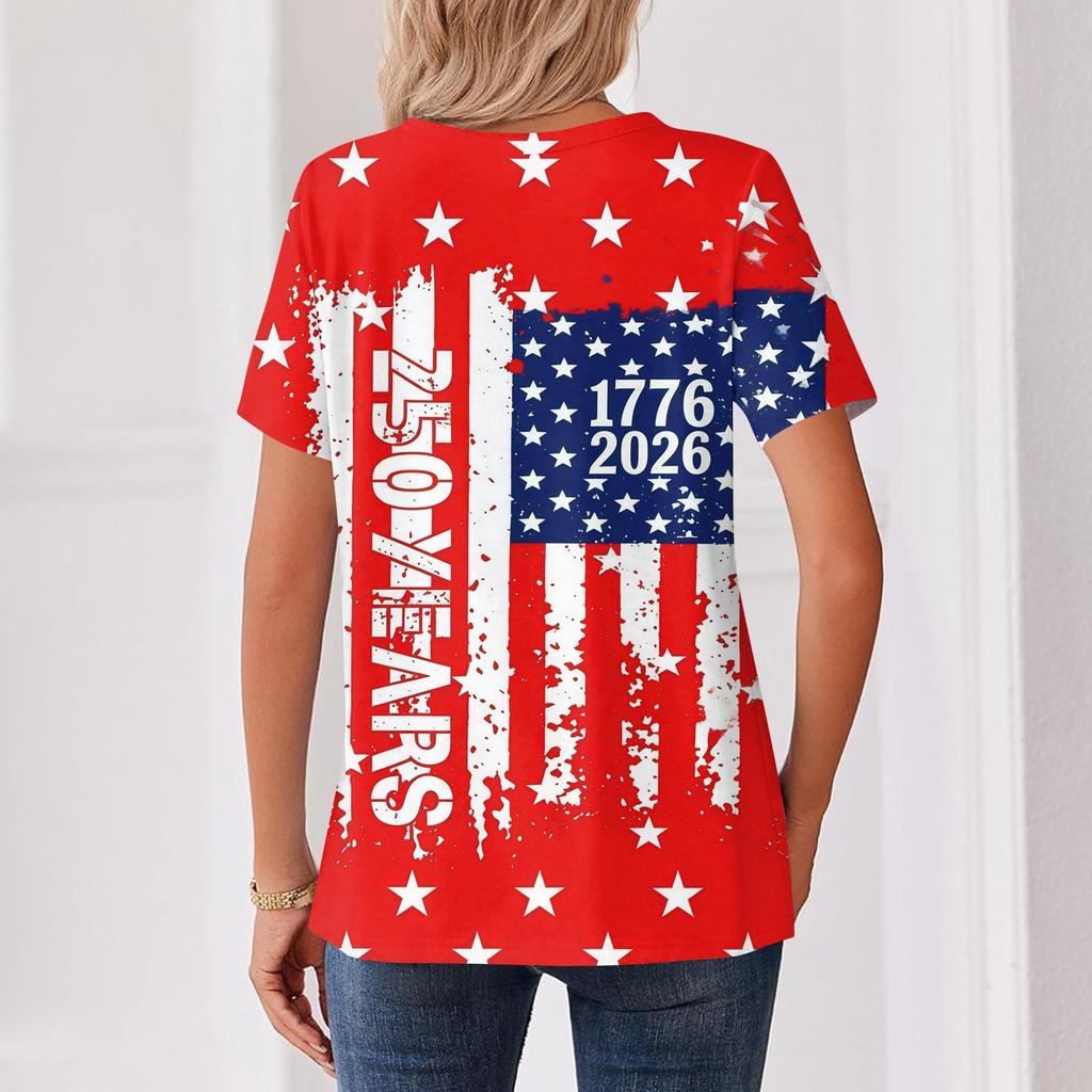Women's Fashionable Casual Short Sleeve Print Round Neck Pullover Top