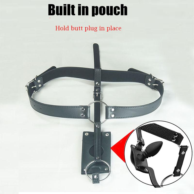 Lær Mannlig Butt Plug Sele,BDSM Orgasm Kyskhetsinnretning,Strap-On Analplugg Bondage,Strapon Seksundertøy