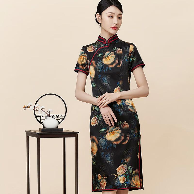 Hengyuanxiang Mulberry Silk New Chinese Style Cheongsam Dress