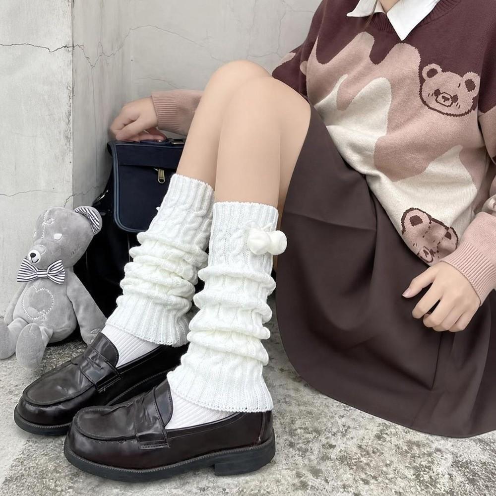 Knitted Thigh Socks Solid Color Winter Warm Socks Lolita Leg Warmer  For Women