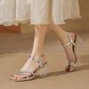 With skirt silver high heels summer new rhinestone word with crystal thick heel sandals