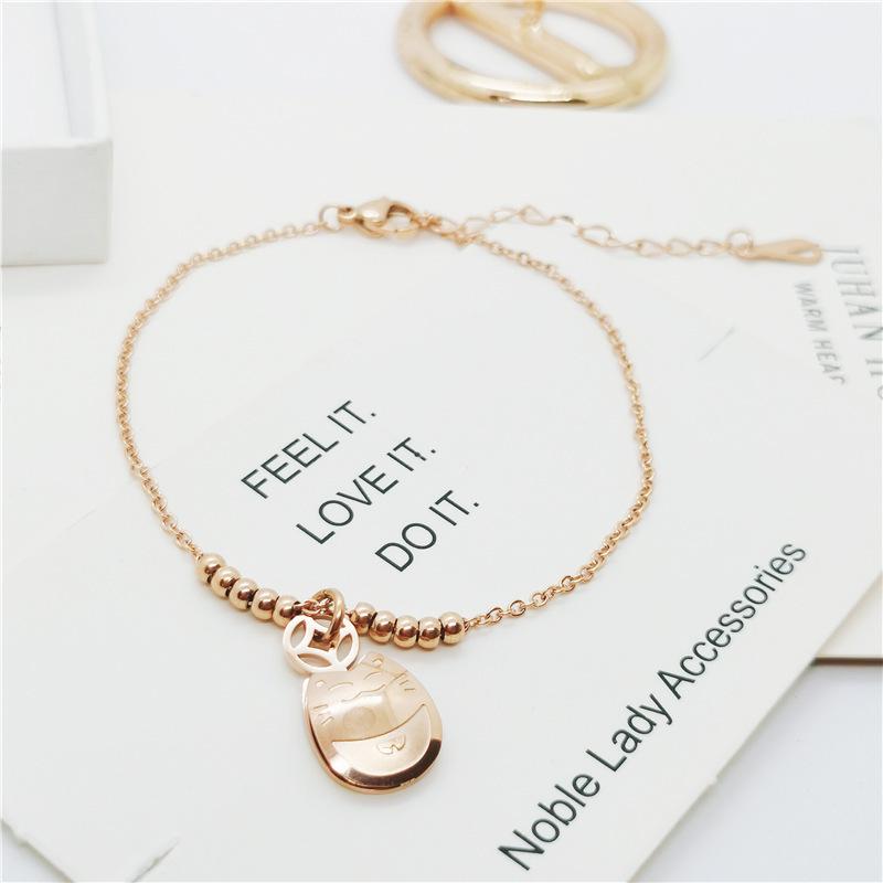 Rose Gold Titanium Cat Anklet - Korean Style Simple Fashion