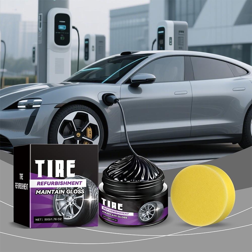 50g Autoreifenbeschichtungswachs Glänzend Schwarz Reifen Glanz Wiederherstellen Langlebig Anti-Aging Glanzverstärker Mit Schwamm Autopolierzubehör