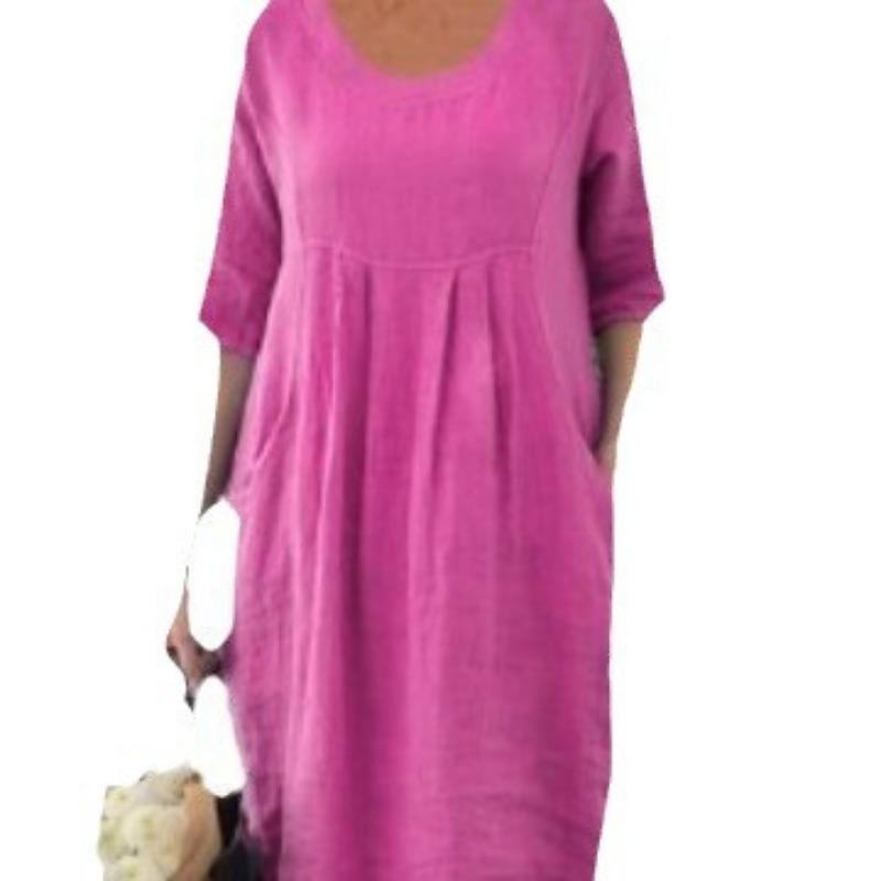 Women's Spring&Autumn&Winter Long Sleeve Round Neck Pocket Solid Colour Swing Dresses